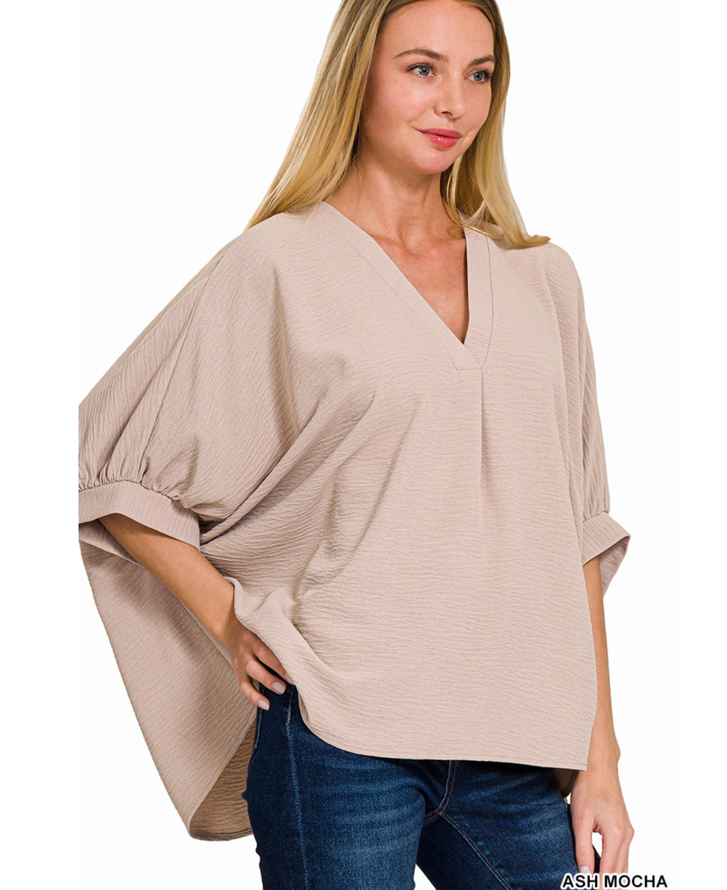 The Zenana V Neck Airflow Hi-Low Blouse