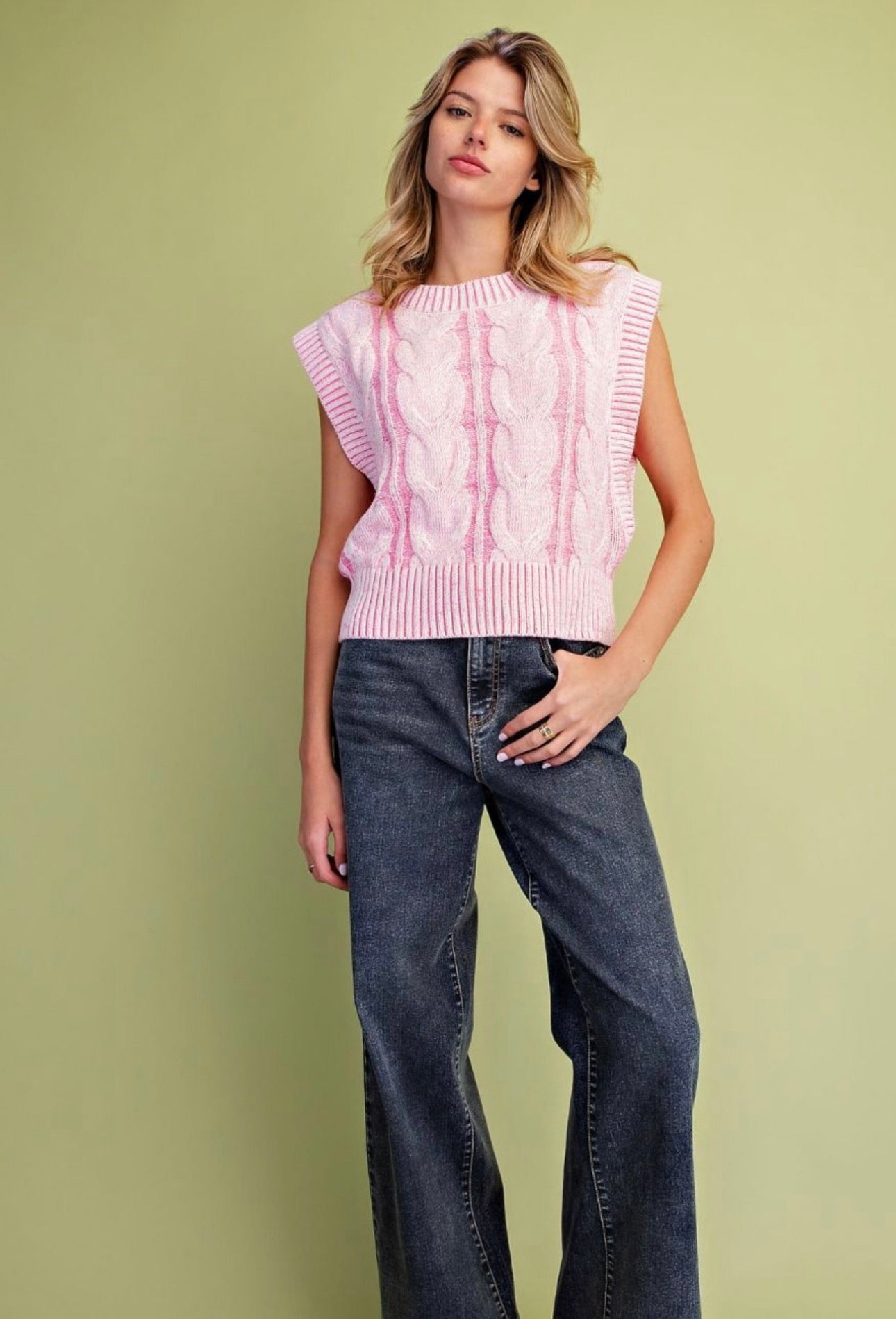 The 2 TONE COLOR CABLE KNIT SWEATER VEST