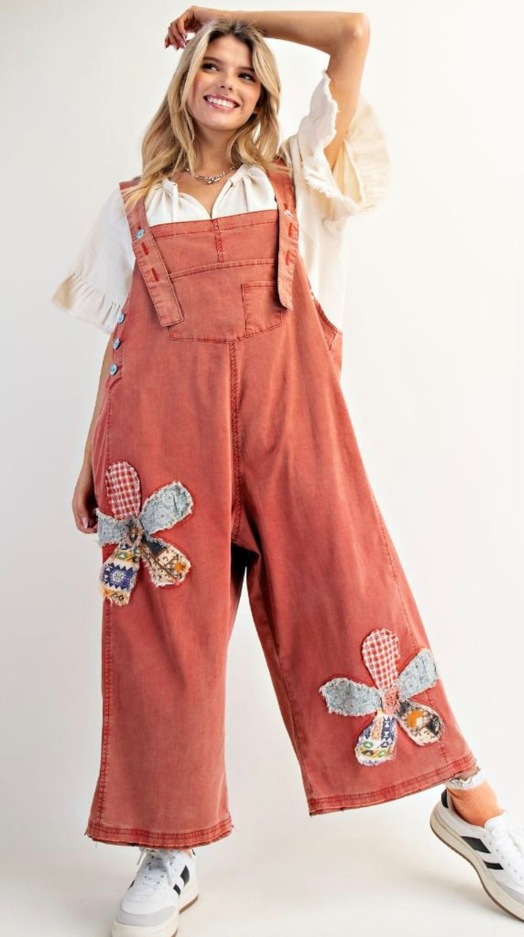 The Flower Patch Washed Denim Overalls