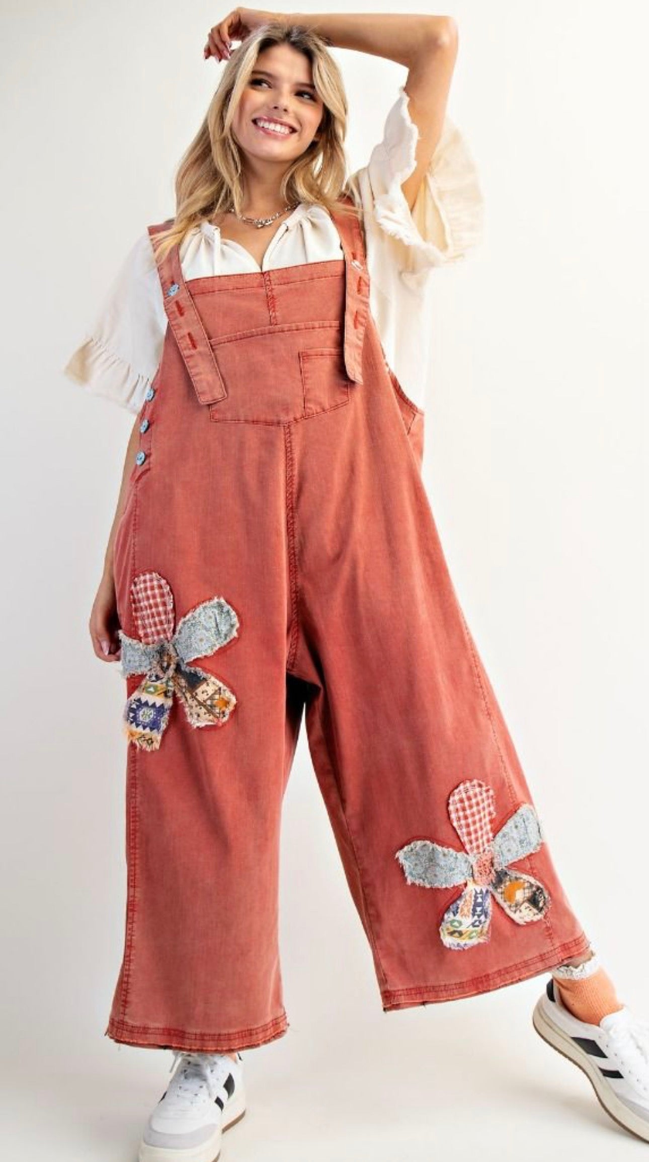 The Flower Patch Washed Denim Overalls