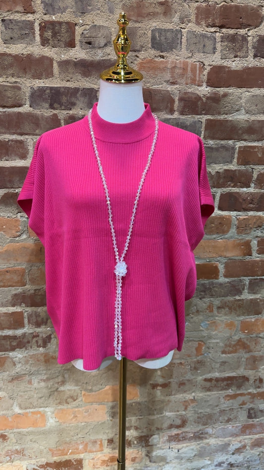 The Bailey Mock Neck Top, Hot Pink
