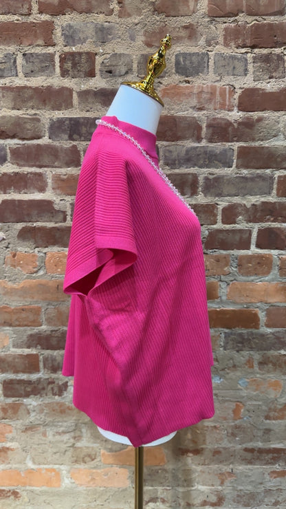 The Bailey Mock Neck Top, Hot Pink