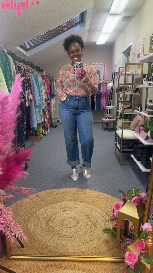 The Pink Floral Print Mesh Shirt