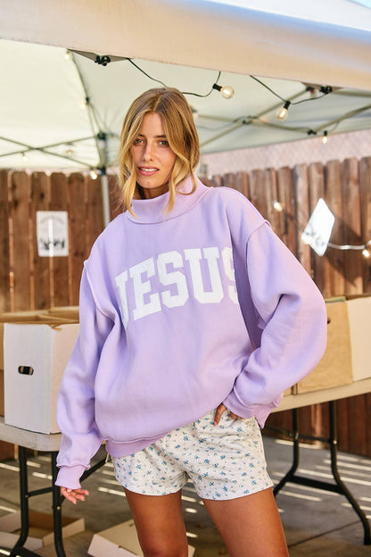 The 'JESUS' Embroidered Mock Neck Sweatshirt