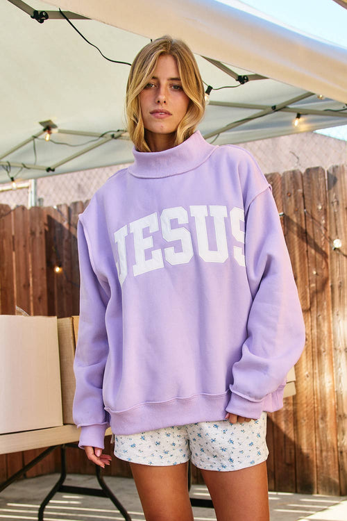 The 'JESUS' Embroidered Mock Neck Sweatshirt