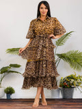 ZB128P-R - Leopard Tiered Midi Dress: Leopard / XL